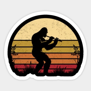 Bigfoot Playing the Flute Vintage Distressed Sunset Flute Player Sticker